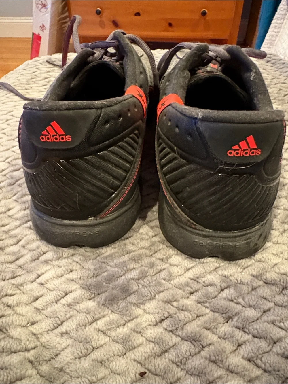 adidas Men’s Gray Athletic Shoes with Red Stripes